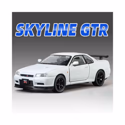 1:32 Nissan GTR R34 GT-R R35 Fast & Furious Alloy Car Model Sound and Light Pull Back Children's Toy - R34 White
