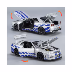 1:32 Nissan GTR R34 GT-R R35 Fast & Furious Alloy Car Model Sound and Light Pull Back Children's Toy - R34 White