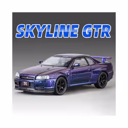 1:32 Nissan GTR R34 GT-R R35 Fast & Furious Alloy Car Model Sound and Light Pull Back Children's Toy - R34 Purple