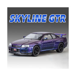 1:32 Nissan GTR R34 GT-R R35 Fast & Furious Alloy Car Model Sound and Light Pull Back Children's Toy - R34 Purple