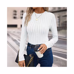 Women's T-Shirts Autumn Simple Knitted Daily Plain Long Sleeve Crew Neck Casual T-Shirts - Grey, M