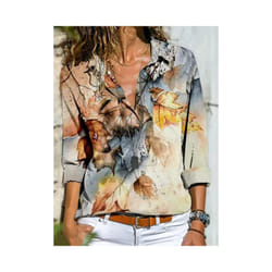 Fashion new shirt women temperament long-sleeved woman shirt casual loose top - Khaki, 5XL