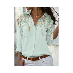 Fashion women shirt  casual long-sleeved shirt  women spring and autumn new women blouses - Mint, XL