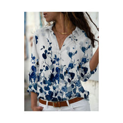 Fashion women shirt  casual long-sleeved shirt  women spring and autumn new women blouses - Blue, XXXL