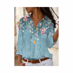 Fashion women shirt  casual long-sleeved shirt  women spring and autumn new women blouses - green, 4XL