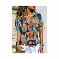 Summer New For Women's Printed Short Sleeved Shirt Fashion Pocket Simple Casual Loose Temperament All Matching Top Female - I ...