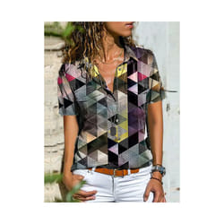 Summer New For Women's Printed Short Sleeved Shirt Fashion Pocket Simple Casual Loose Temperament All Matching Top Female - army green, L