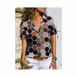 Summer New For Women's Printed Short Sleeved Shirt Fashion Pocket Simple Casual Loose Temperament All Matching Top Female - B ...