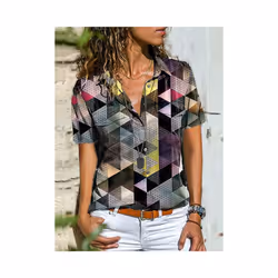 Summer New For Women's Printed Short Sleeved Shirt Fashion Pocket Simple Casual Loose Temperament All Matching Top Female - Beige, M