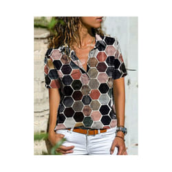 Summer New For Women's Printed Short Sleeved Shirt Fashion Pocket Simple Casual Loose Temperament All Matching Top Female - Beige, XL