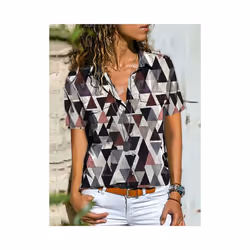 Summer New For Women's Printed Short Sleeved Shirt Fashion Pocket Simple Casual Loose Temperament All Matching Top Female - G ...