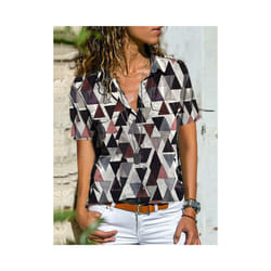 Summer New For Women's Printed Short Sleeved Shirt Fashion Pocket Simple Casual Loose Temperament All Matching Top Female - GRAY, S