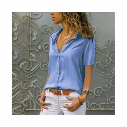 Women Solid White Blouse Tops Office Lady Work Chiffon Button Summer Short Sleeve Yellow Red Female Blouses Shirts Femme - La ...