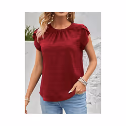 Women's Summer Short Sleeve Shirts Fashion Loose Round Neck Petal Sleeve Tops Solid Color Elegant Women Casual Blouses New - ...