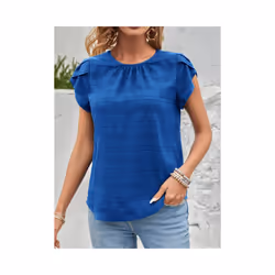 Women's Summer Short Sleeve Shirts Fashion Loose Round Neck Petal Sleeve Tops Solid Color Elegant Women Casual Blouses  New - ...