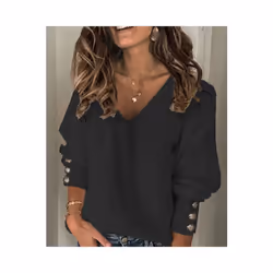 Women's Spring Autumn Loose Long Sleeve Knitted Top Solid V-Neck Knit Sweater T-shirt Pullover Female Tops For Women - black, ...
