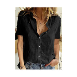 Casual Summer Short Sleeve Solid Loose Shirts Women Elegant Vintage Harajuku Cotton and Linen Blouses and Tops Oversized Tunic - black, 5XL