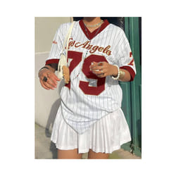 Women's Los AngelesLetter Print V-Neck Short Sleeve T-Shirt Summer Graphic Tee Baseball Jerseys Oversized Sport T-Shirt - dcy-101501, L