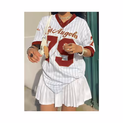 Women's Los AngelesLetter Print V-Neck Short Sleeve T-Shirt Summer Graphic Tee Baseball Jerseys Oversized Sport T-Shirt - dcy ...