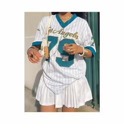 Women's Los AngelesLetter Print V-Neck Short Sleeve T-Shirt Summer Graphic Tee Baseball Jerseys Oversized Sport T-Shirt - dcy ...