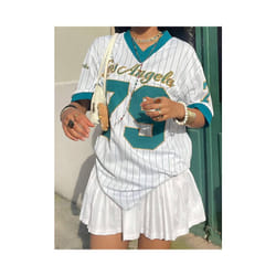 Women's Los AngelesLetter Print V-Neck Short Sleeve T-Shirt Summer Graphic Tee Baseball Jerseys Oversized Sport T-Shirt - dcy-101503, L