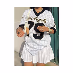 Women's Los AngelesLetter Print V-Neck Short Sleeve T-Shirt Summer Graphic Tee Baseball Jerseys Oversized Sport T-Shirt - dcy-101502, L