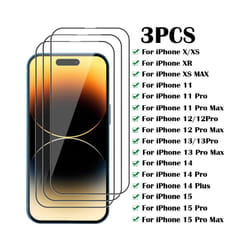 3Pcs Protective glass For iPhone 14 13 12 11 Pro Max X XS XR 13 Mini screen protector For iphone 15 Pro Max 14 Plus glass Film  S - For iPhone 12 Mini