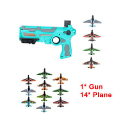 Catapult Plane Airplane Launcher Gun Toy Set Outdoor Aircraft for Children - green gun 14 plane