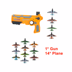 Catapult Plane Airplane Launcher Gun Toy Set Outdoor Aircraft for Children - yellow gun 14 plane