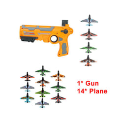 Catapult Plane Airplane Launcher Gun Toy Set Outdoor Aircraft for Children - yellow gun 14 plane