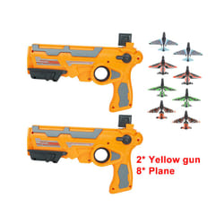 Catapult Plane Airplane Launcher Gun Toy Set Outdoor Aircraft for Children - 2 yellow gun 8 plane