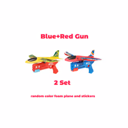 Foam Plane 10M Launcher Catapult Airplane Gun Toy Children Outdoor Game - 2 Set Blue Red
