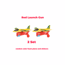 Foam Plane 10M Launcher Catapult Airplane Gun Toy Children Outdoor Game - 2 Set Red