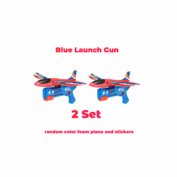 Foam Plane 10M Launcher Catapult Airplane Gun Toy Children Outdoor Game - 2 Set Blue