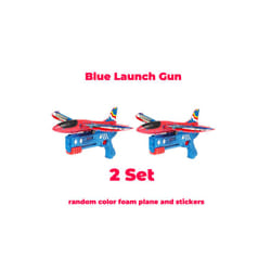 Foam Plane 10M Launcher Catapult Airplane Gun Toy Children Outdoor Game - 2 Set Blue