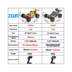 WLtoys 144010 144001 75KM/H RC Car 2.4G Brushless 4WD Electric High Speed - 144001 Blue 1B FB