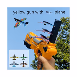Gun Airplane Launcher Toy Airplane Gun Foam & Plastic Plane for Children - yellow gun 10 plane