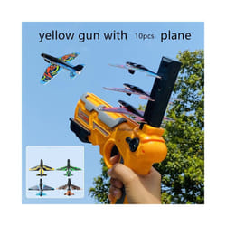 Gun Airplane Launcher Toy Airplane Gun Foam & Plastic Plane for Children - yellow gun 10 plane
