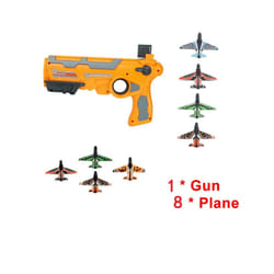 Airplane Launcher Toy Catapult Plane Gun Toy Airplane Aircraft for Children - yellow gun 8 plane
