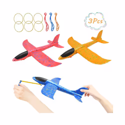 3 Pack 35cm Airplane Toys, Slingshot Plane 2 Flight Modes,Throwing Foam - 3 pack