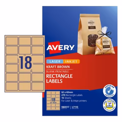 Avery 980017, Brown, Self-adhesive printer label, A4, Paper, Laser/Inkjet, Permanent
