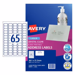Avery 959022, Transparent, Self-adhesive printer label, A4, Polyester, Laser, Permanent