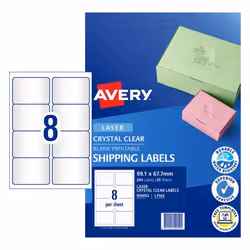 Avery 959052, Transparent, Self-adhesive printer label, A4, Polyester, Laser, Permanent