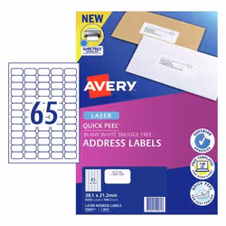 Avery 959071, White, Self-adhesive printer label, A4, Paper, Laser, Permanent