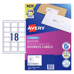 Avery 959002, White, Self-adhesive printer label, A4, Paper, Laser, Permanent