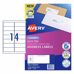 Avery 959004, White, Self-adhesive printer label, A4, Paper, Laser, Permanent