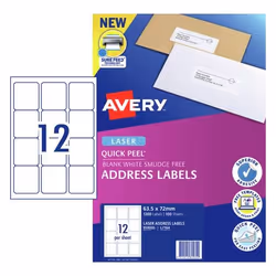 Avery 959005, White, Self-adhesive printer label, A4, Paper, Laser, Permanent