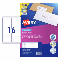 Avery 952002, White, Self-adhesive printer label, A4, Paper, Laser, Permanent