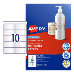 Avery 980019, Transparent, Self-adhesive printer label, A4, Polyester, Laser, Permanent