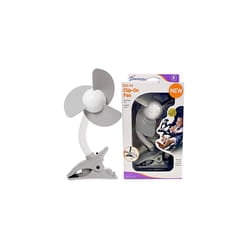 Stroller Fan Soft Plastic Fin and Free Standing Adjustable Clip-On Fan | Foldable and Portable Strollerbuddy Fan with Flexible Neck - White and Grey